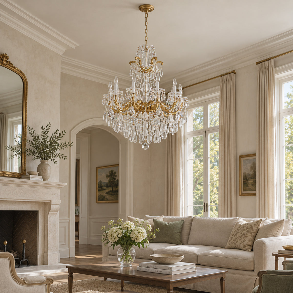 Aurelia Chandelier, 10-Light Brass K9 Crystal, 30" Dia