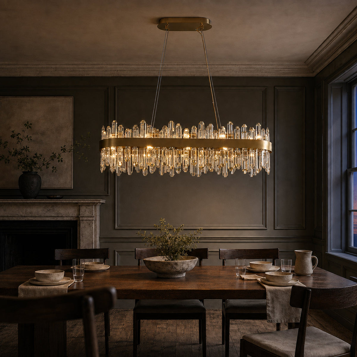 Modern Oval K9 Crystal Chandelier 35.4" — 20-Light, Gold