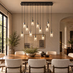 Pioggia Linear Cascade Chandelier, 12-Light Black K9 Crystal, 39" Long