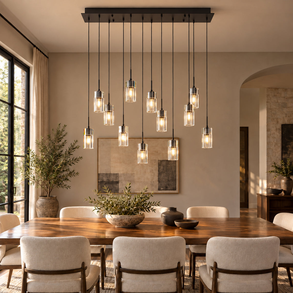 Pioggia Linear Cascade Chandelier, 12-Light Black K9 Crystal, 39" Long