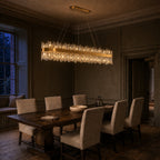 Modern Rectangular K9 Crystal Chandelier 57" — 32-Light, Gold