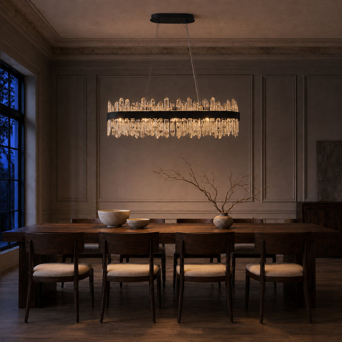 Modern Oval K9 Crystal Chandelier 35.4" — 20-Light, Black