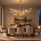 Foglia Linear Ginkgo Leaf Chandelier, 14-Light Gold Branch, 55" Long