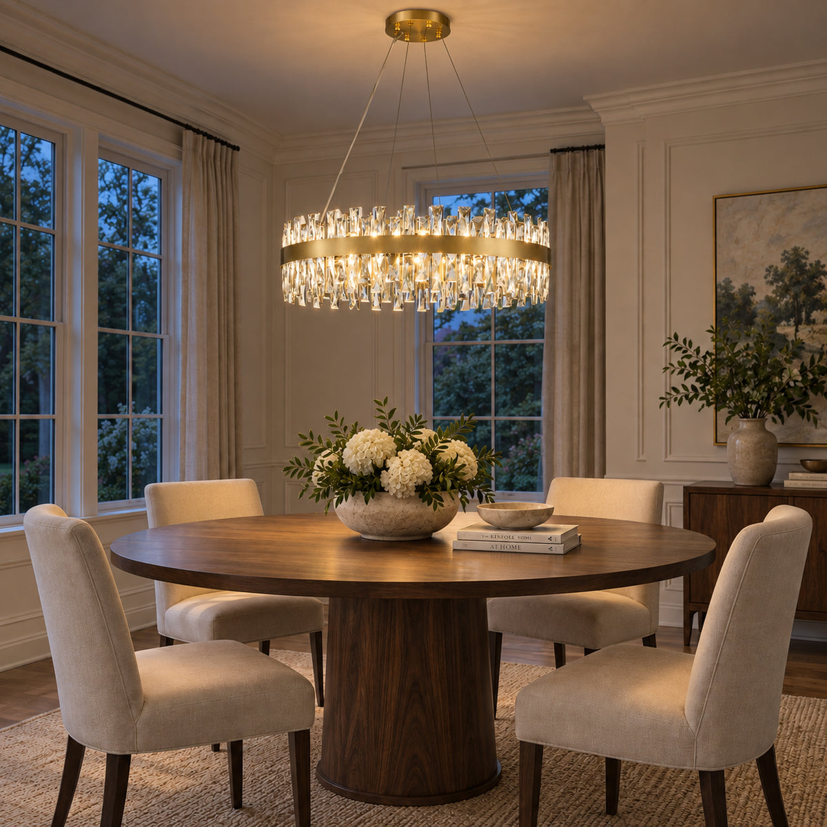 Corona Ring Chandelier, 24-Light Gold K9 Crystal, 30" Dia