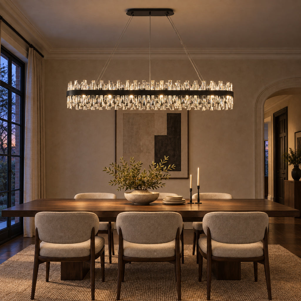 Nera Oval Chandelier, 32-Light Black K9 Crystal, 57" Long