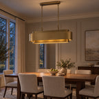 Lamina Oval Drum Chandelier, 12-Light Brushed Brass, 40" Long