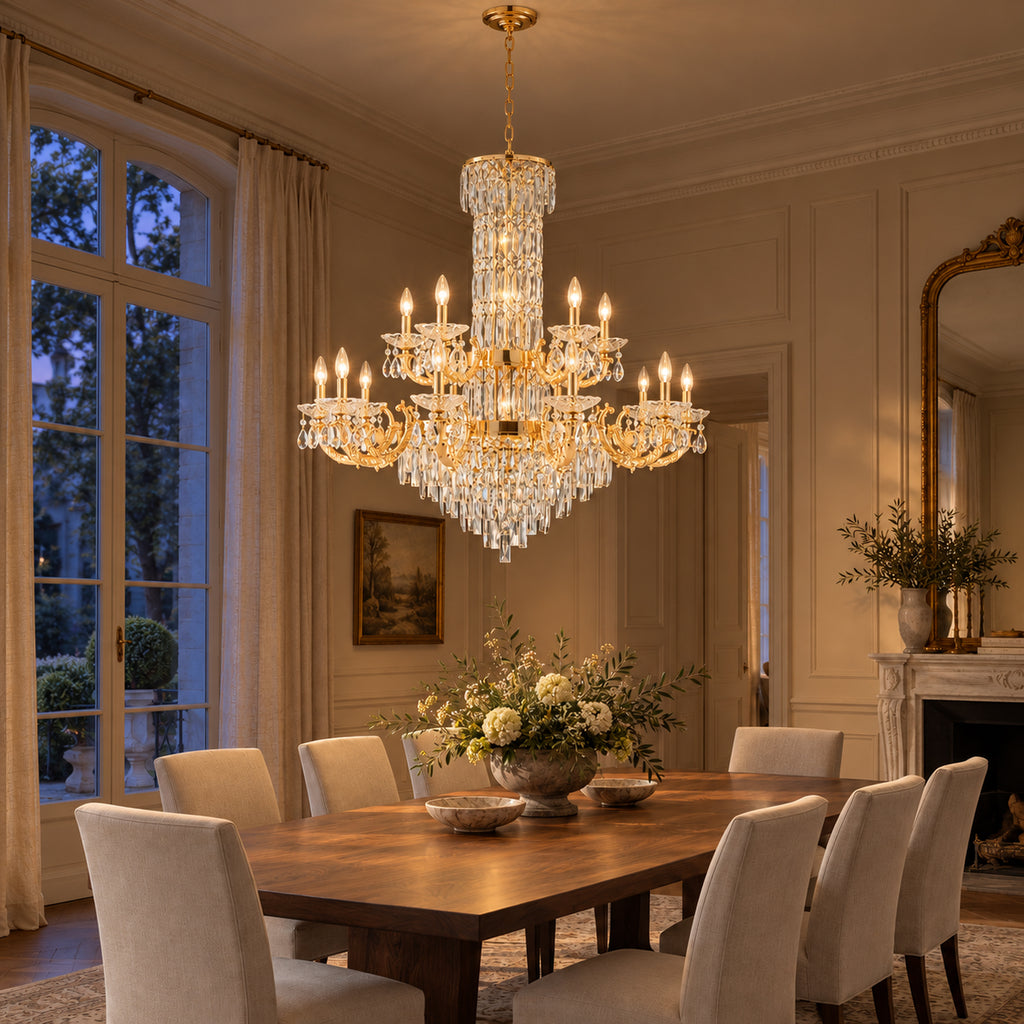 Fontana Chandelier, 2-Tier 15-Light Gold K9 Crystal, 40" Dia