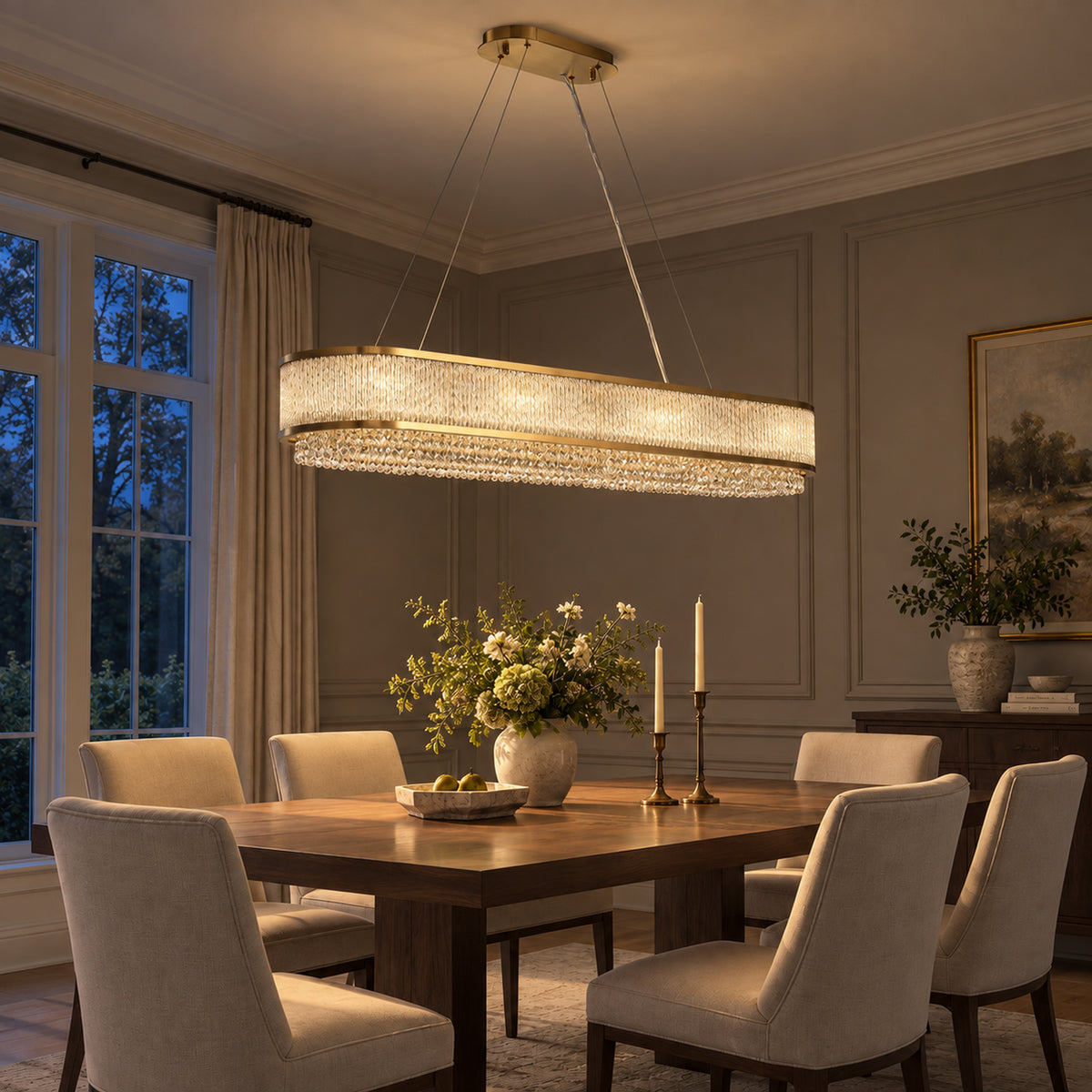 Velara Oval Chandelier, 18-Light Gold K9 Crystal, 47.2" Long