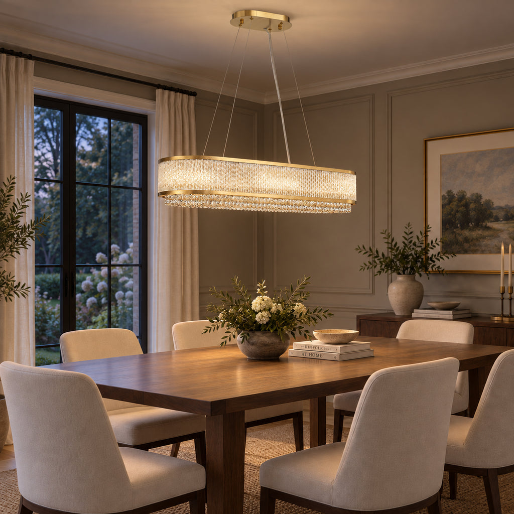 Velara Oval Chandelier, 12-Light Gold K9 Crystal, 34.5" Long