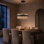 Round 2-Tier K9 Crystal Chandelier 23" — 16-Light Black Modern Chandelier