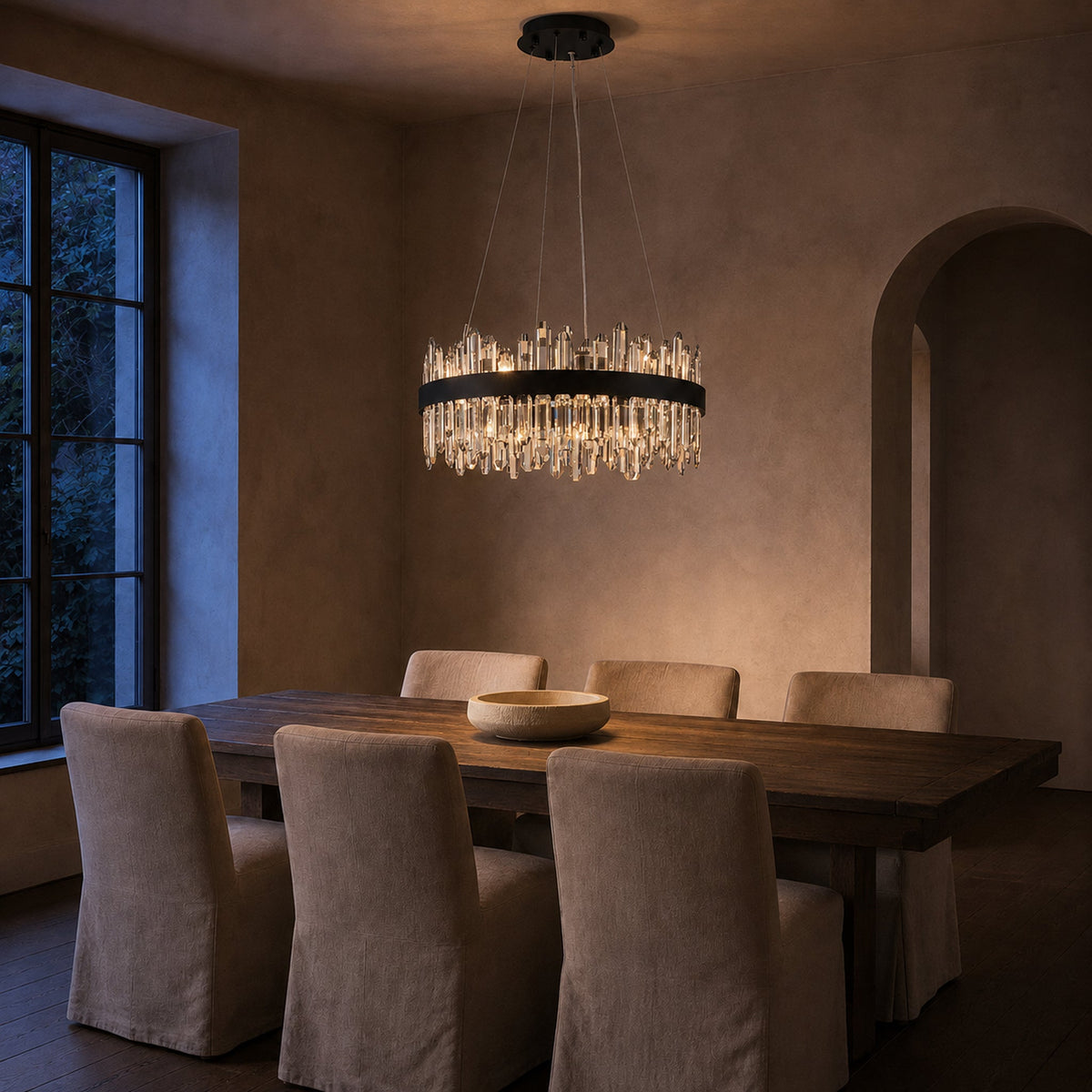 Round 2-Tier K9 Crystal Chandelier 23" — 16-Light Black Modern Chandelier