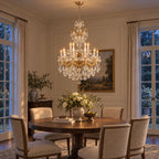 Aurelia Chandelier, 2-Tier 15-Light Brass K9 Crystal, 30" Dia