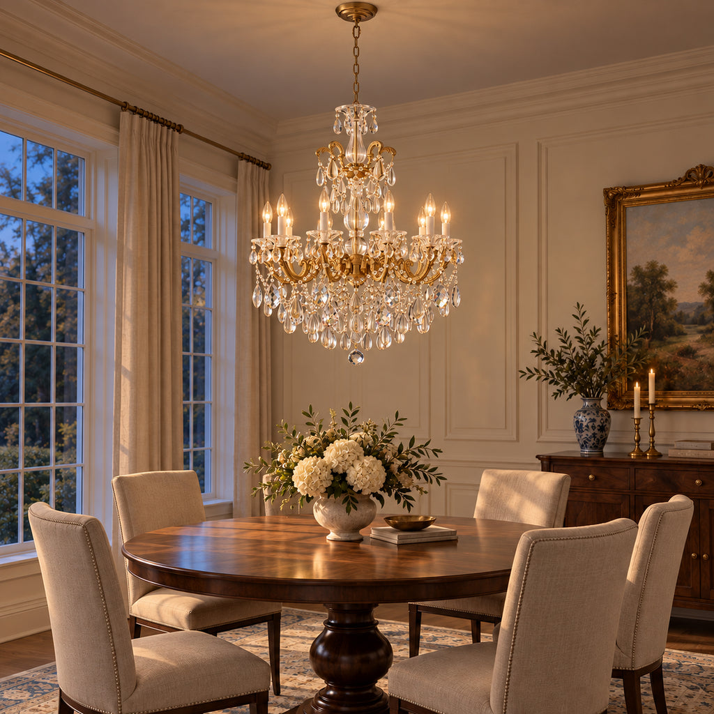 Aurelia Chandelier, 10-Light Brass K9 Crystal, 30" Dia