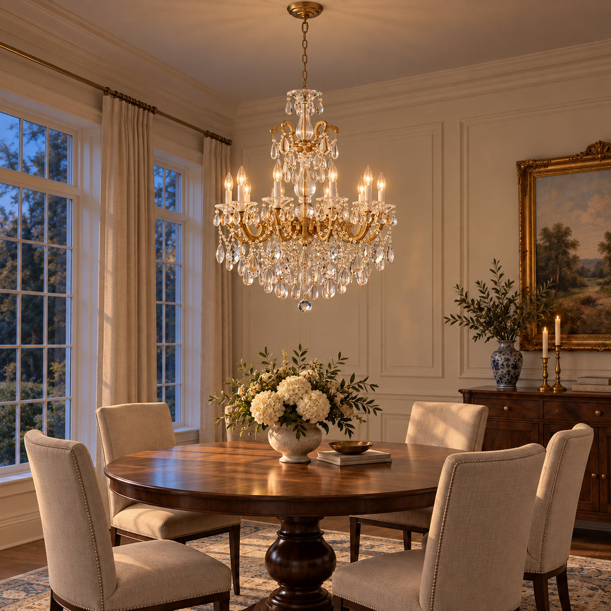 Aurelia Chandelier, 10-Light Brass K9 Crystal, 30" Dia