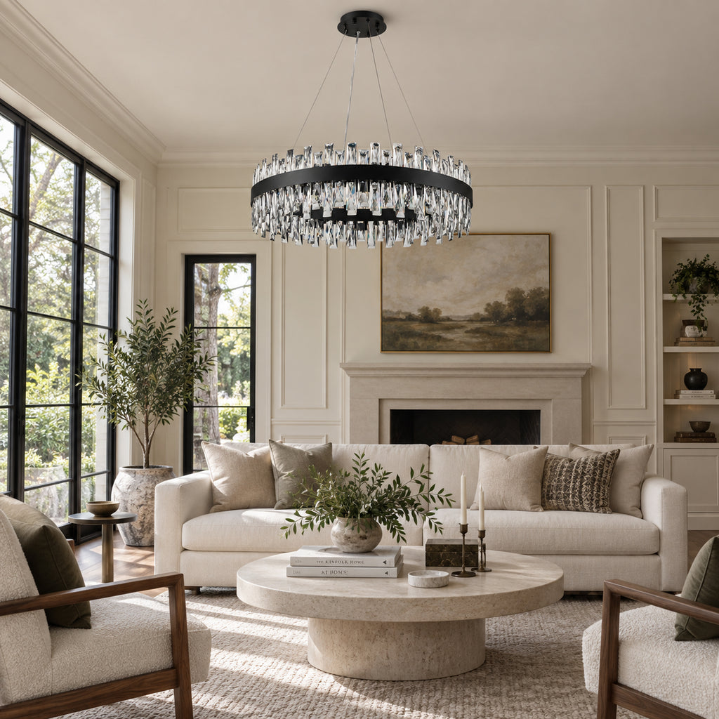 Nera Oval Chandelier, 20-Light Black K9 Crystal, 35" Long