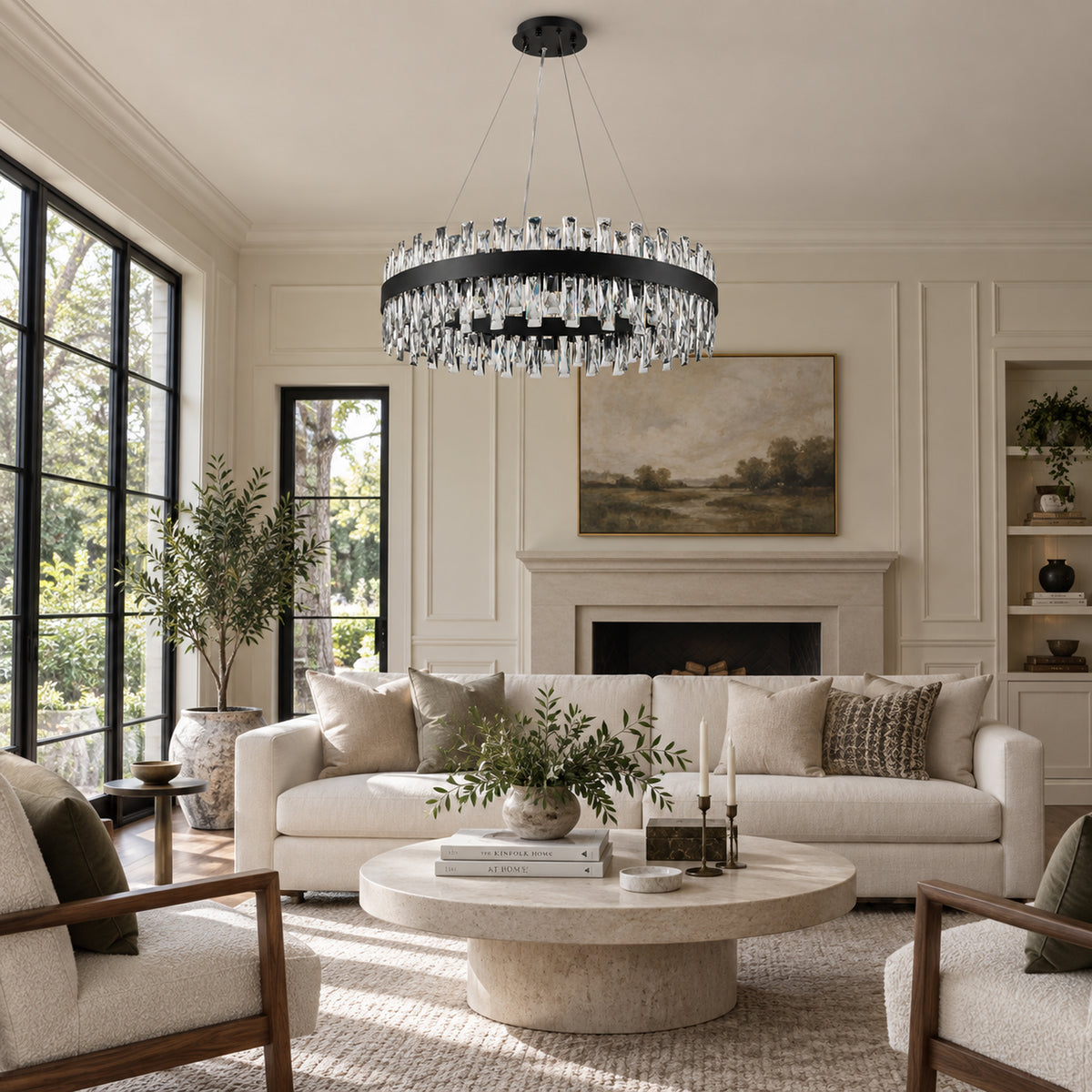 Nera Oval Chandelier, 20-Light Black K9 Crystal, 35" Long