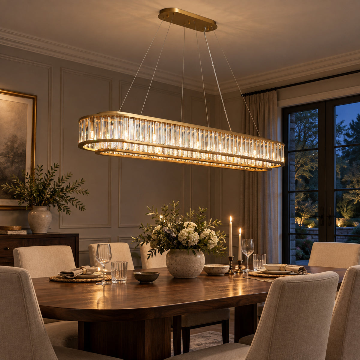 Colonna Oval Chandelier, 18-Light Brass K9 Crystal, 55" Long
