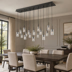 Pioggia Linear Cascade Chandelier, 17-Light Black K9 Crystal, 55" Long