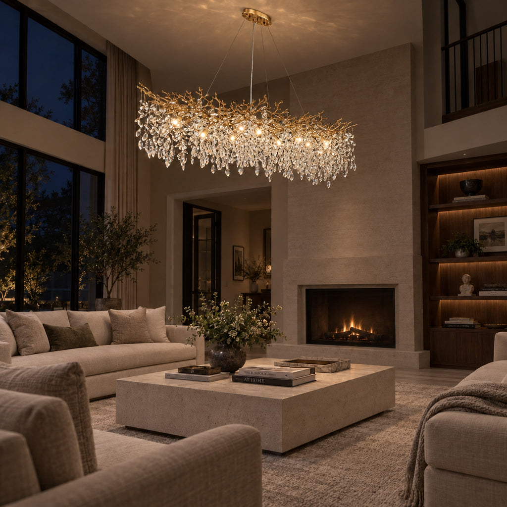 Rami Branch Chandelier, 14-Light Gold K9 Crystal, 63" Long