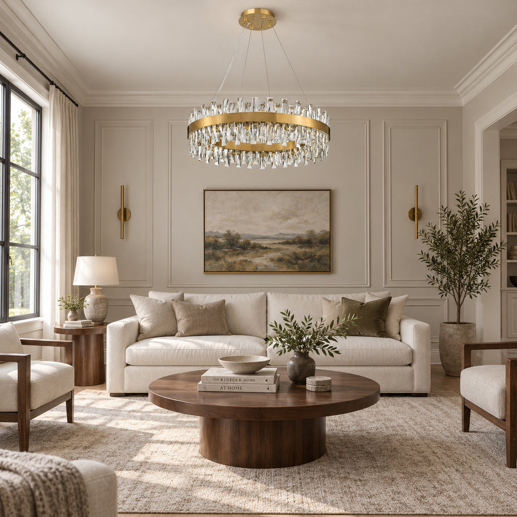 Corona Ring Chandelier, 24-Light Gold K9 Crystal, 30" Dia