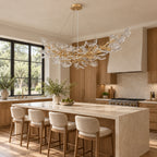 Foglia Linear Ginkgo Leaf Chandelier, 14-Light Gold Branch, 55" Long