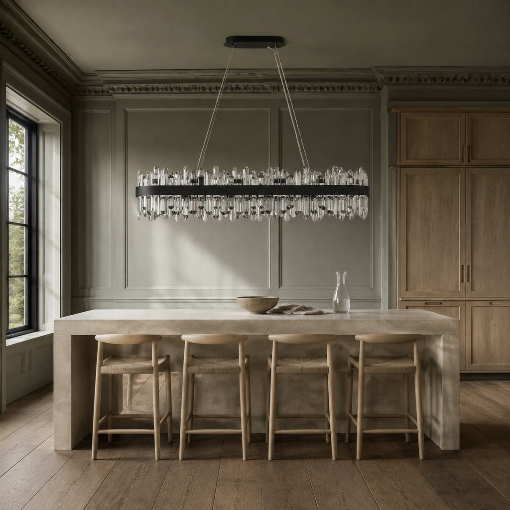 Modern Oval K9 Crystal Chandelier 45.3" — 24-Light, Black