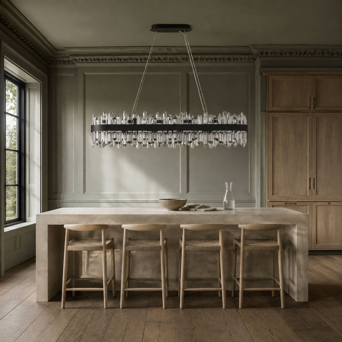 Modern Oval K9 Crystal Chandelier 45.3" — 24-Light, Black