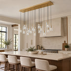 Pioggia Linear Cascade Chandelier, 17-Light Brass K9 Crystal, 55" Long