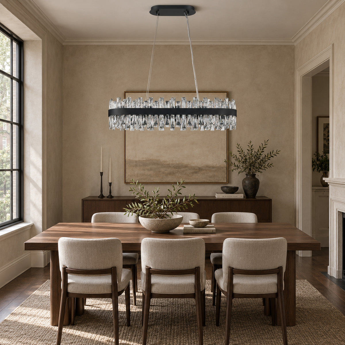 Nera Ring Chandelier, 24-Light Black K9 Crystal, 30" Dia