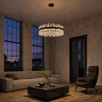 Modern Round K9 Crystal Chandelier 30" — 2-Tier, 24-Light, Black
