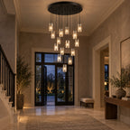 Pioggia Cascade Chandelier, 15-Light Black K9 Crystal, 32" Dia