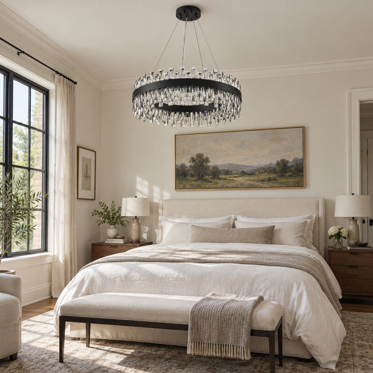 Nera Oval Chandelier, 20-Light Black K9 Crystal, 35" Long