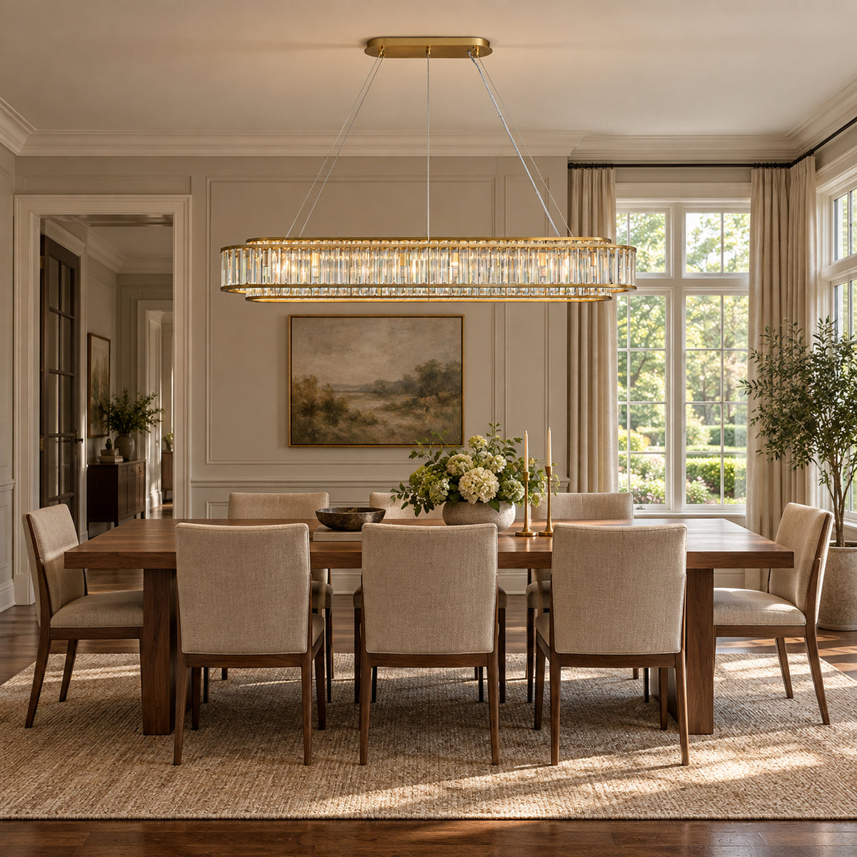 Colonna Oval Chandelier, 18-Light Brass K9 Crystal, 55" Long