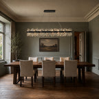 Modern Rectangular K9 Crystal Chandelier 57" — 32-Light, Black