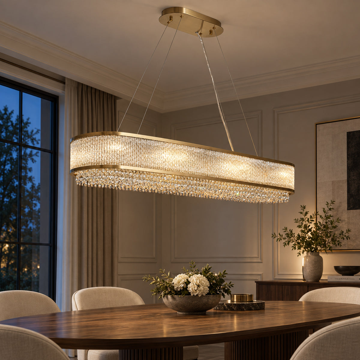 Velara Oval Chandelier, 18-Light Gold K9 Crystal, 47.2" Long