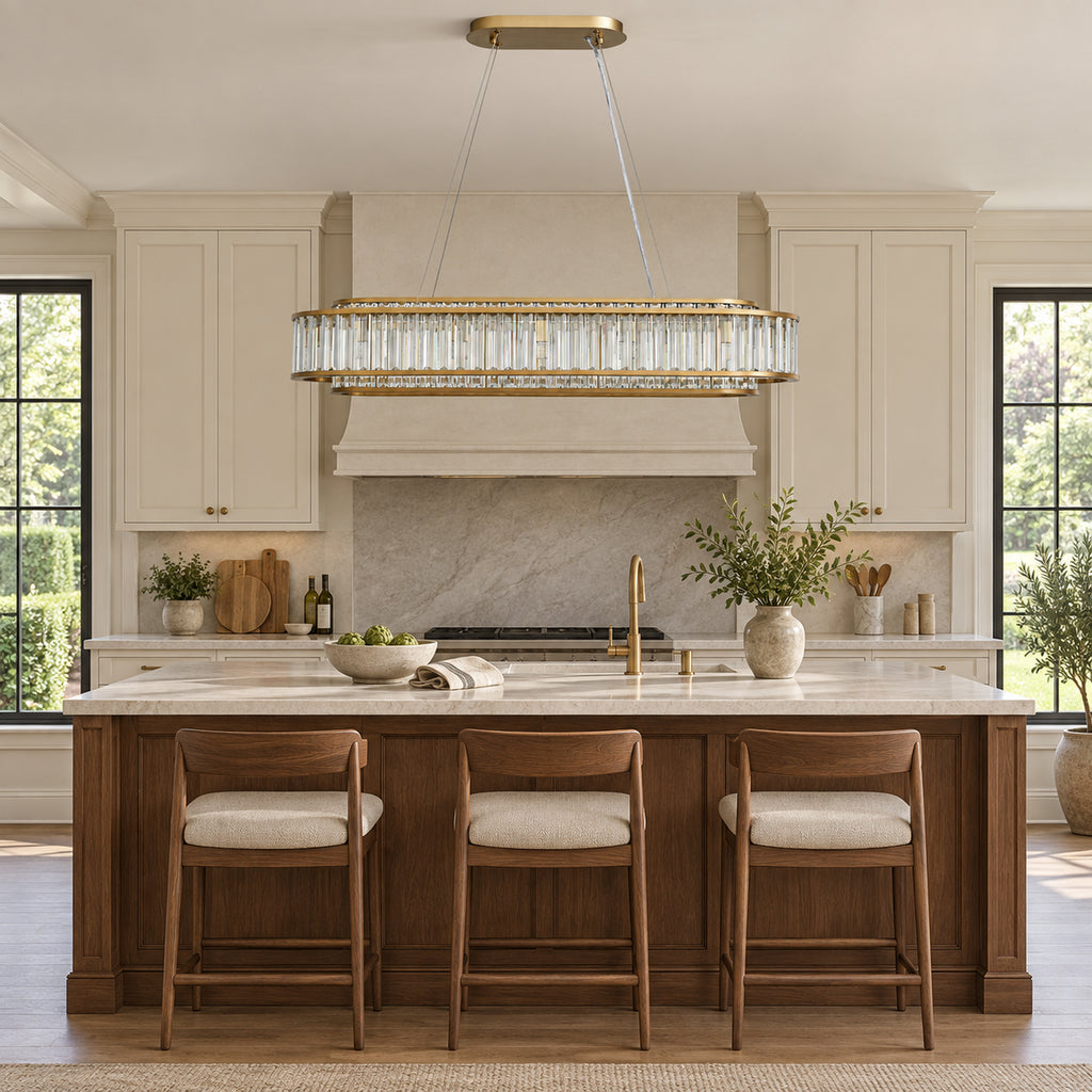 Colonna Oval Chandelier, 12-Light Brass K9 Crystal, 41" Long