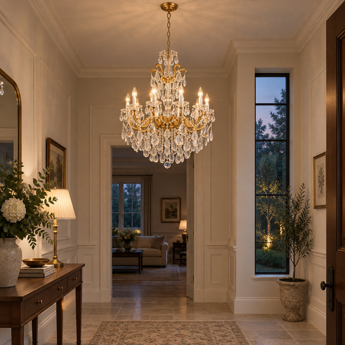 Aurelia Chandelier, 10-Light Brass K9 Crystal, 30" Dia