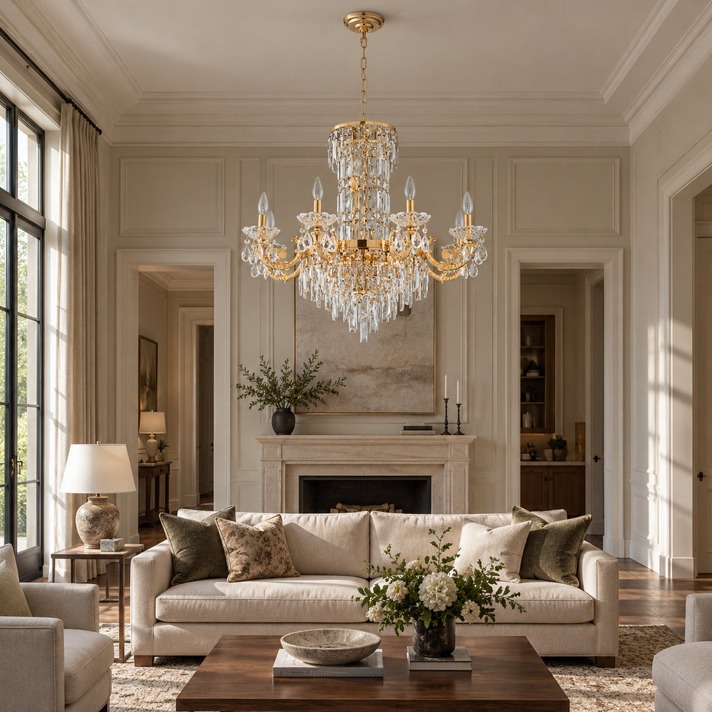 Fontana Chandelier, 8-Light Gold K9 Crystal, 32" Dia