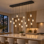 Pioggia Linear Cascade Chandelier, 17-Light Black K9 Crystal, 55" Long
