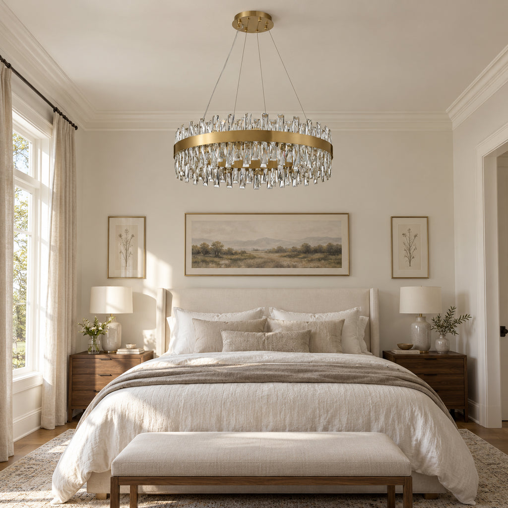 Corona Ring Chandelier, 24-Light Gold K9 Crystal, 30" Dia