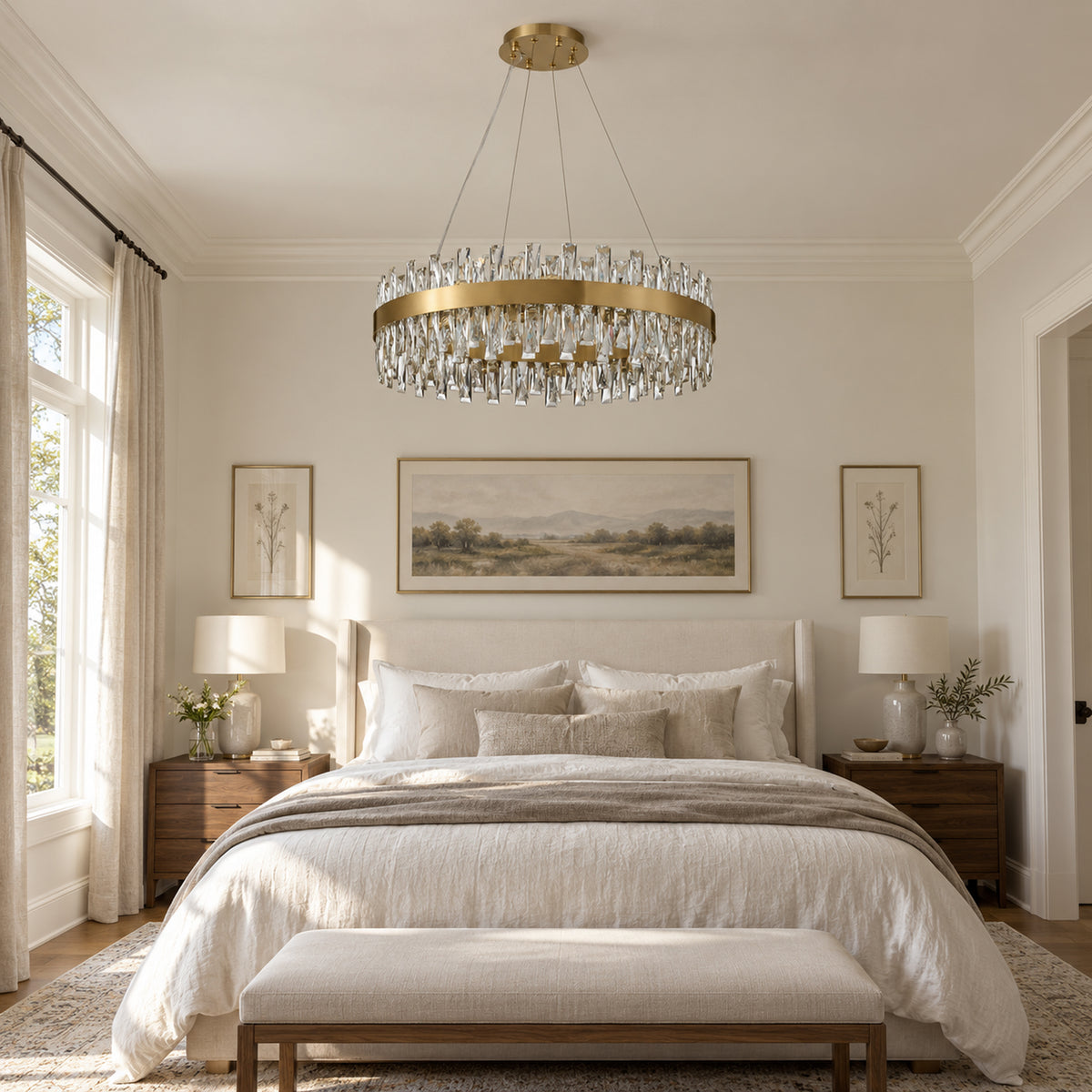 Corona Ring Chandelier, 24-Light Gold K9 Crystal, 30" Dia