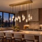 Pioggia Linear Cascade Chandelier, 17-Light Brass K9 Crystal, 55" Long