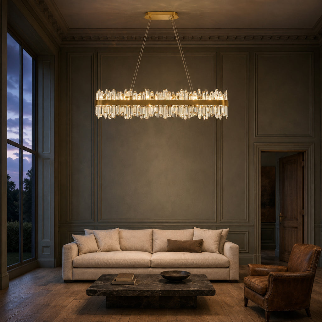 Modern Oval K9 Crystal Chandelier 45.3" — 24-Light, Gold