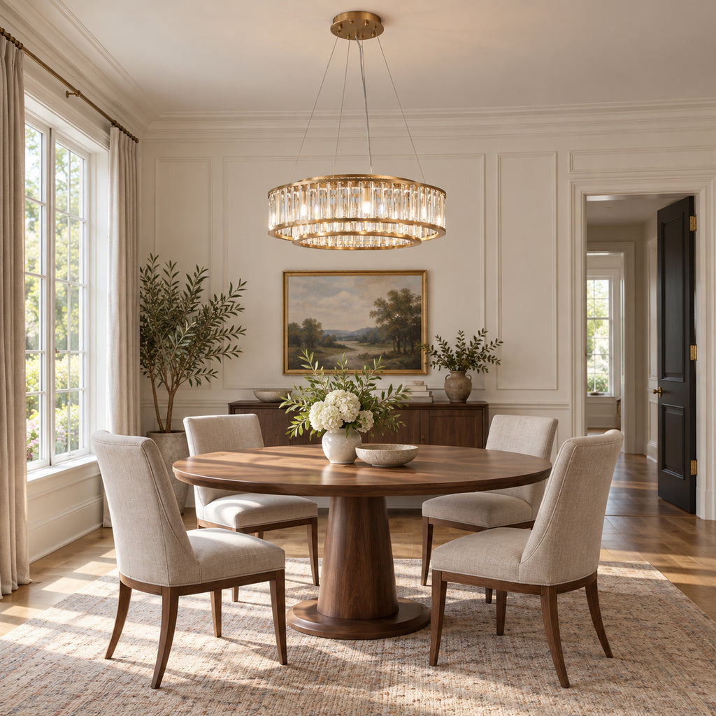Colonna Chandelier, 2-Tier 8-Light Brass K9 Crystal, 24" Dia