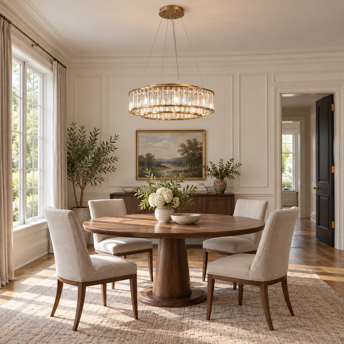Colonna Chandelier, 2-Tier 8-Light Brass K9 Crystal, 24" Dia