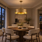 Lamina Round Drum Chandelier, 12-Light Brushed Brass, 30" Dia