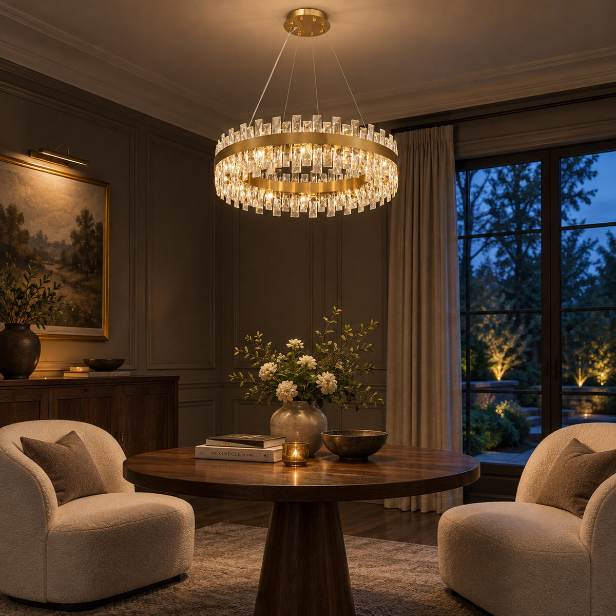 Corona Ring Chandelier, 24-Light Gold K9 Crystal, 30" Dia
