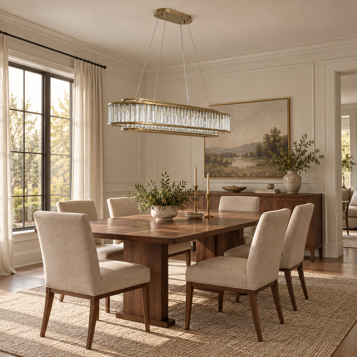 Colonna Oval Chandelier, 12-Light Brass K9 Crystal, 41" Long