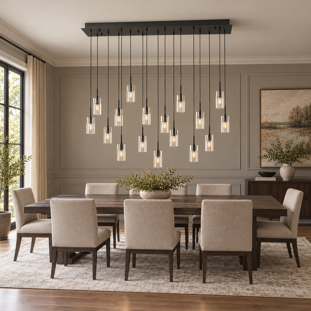 Pioggia Linear Cascade Chandelier, 17-Light Black K9 Crystal, 55" Long