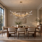 Foglia Linear Ginkgo Leaf Chandelier, 14-Light Gold Branch, 55" Long